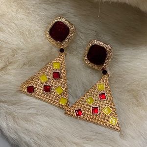 Gold and red drop earrings